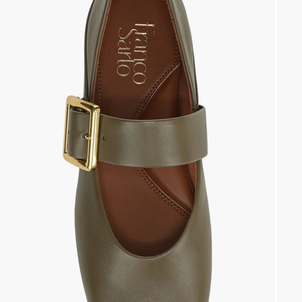 Franco Sarto Olive Green Flats with Gold Buckle - Picture 5 of 16